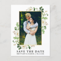 Aquarelle Vert Floral Blanc Enregistrer La Date