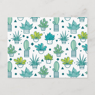 Carte Postale Aquarelle verte et bleue Motif Succulent