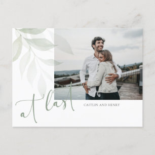 Carte Postale Aquarelle verte photo mariage Enregistrer la date