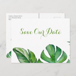 Carte Postale Aquarelle verte tropicale Monstera Enregistrer La