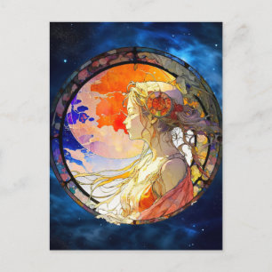 Carte postale aquarelle vibrante de fille