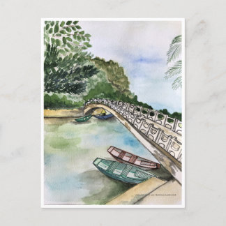 Carte Postale Aquarelle, Vietnam, paysage de la province de Ninh