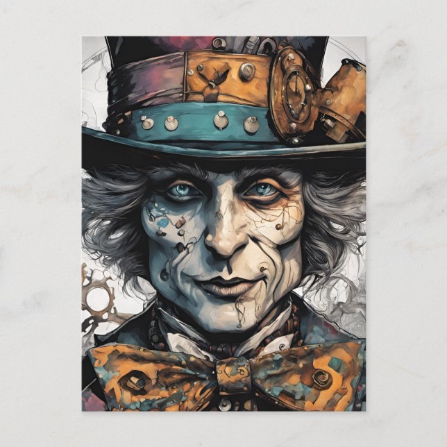 Carte Postale Aquarelle Vieux Homme Steampunk (Devant)