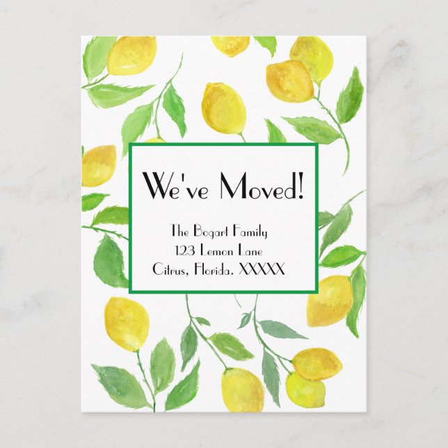 Carte Postale Aquarelle Vins de citron Nous avons déménagé (Devant)