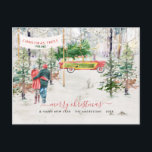 Carte Postale Aquarelle Vintage Arbre photo Noël<br><div class="desc">Cette carte vintage Christmas Tree Farm est un classique et est parfaite pour tous ceux qui figurent sur votre liste de diffusion. Retirez la bannière en lettres et ajoutez un message personnalisé si vous le souhaitez. Ajoutez votre libellé personnalisé à cette conception à l'aide des cases "Modifier ce modèle de...</div>