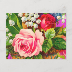 Carte Postale Aquarelle vintage de panier floral