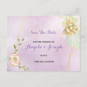 Carte Postale aquarelle violet chic floral Enregistrer la date
