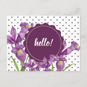 Carte Postale Aquarelle violet Iris Botanique Floral Art