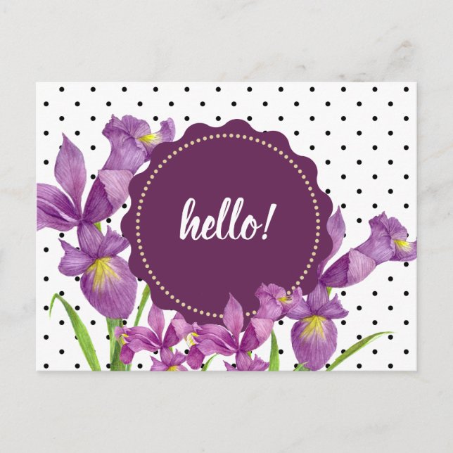 Carte Postale Aquarelle violet Iris Botanique Floral Art (Devant)