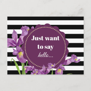 Carte Postale Aquarelle violet Iris Floral Noir Blancs