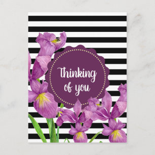 Carte Postale Aquarelle violet Iris noir blanc Motif