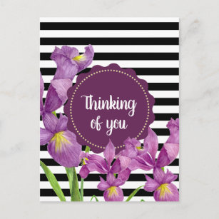 Carte Postale Aquarelle violet Iris noir blanc rayures Motif