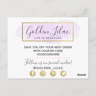 Carte Postale Aquarelle violet Merci et Geo doré moderne