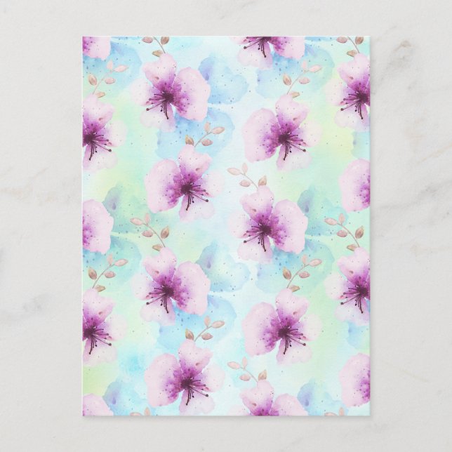 Carte Postale Aquarelle violette Fleurs tropicales (Devant)