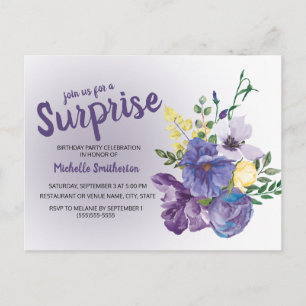 Carte Postale Aquarelle violette Floral sur rose Surprise Annive