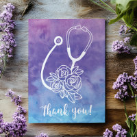 Aquarelle violette Stethoscope Docteur Merci