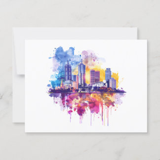 Carte Postale Aquarelle vive Cityscape Skyline Reflection