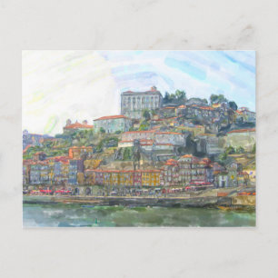 Carte Postale Aquarelle. Vue sur le Douro à Porto Portugal