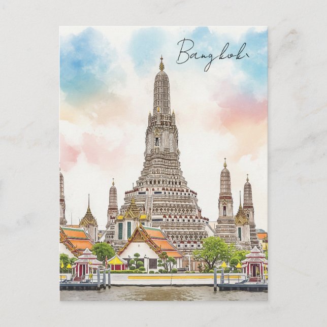 Carte Postale Aquarelle Wat Arun Bangkok Thaïlande (Devant)