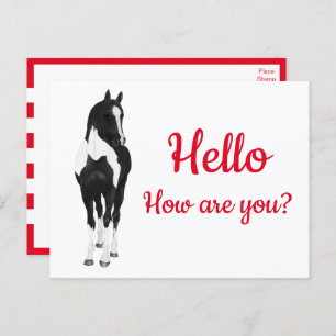 Carte Postale Aquarelle Western Pony noir Blanc Cheval Hello P