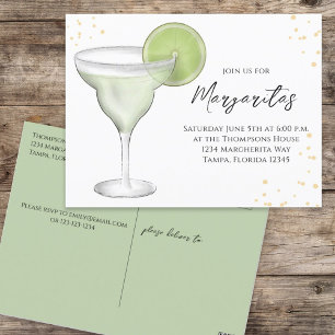 Carte Postale Aquarelle Whimsical Margarita Lime Calligraphie