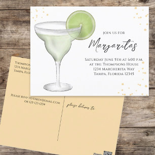 Carte Postale Aquarelle Whimsical Margarita Lime Calligraphie