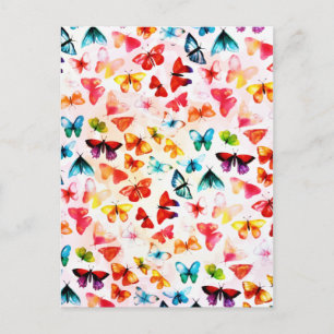 Carte Postale Aquarelle Whimsical Rainbow Forest Butterfly