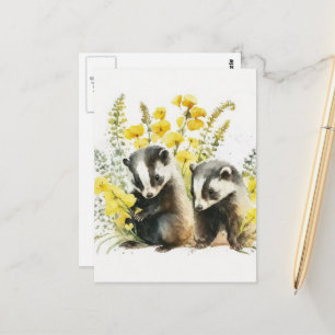 Carte Postale Aquarelles Blaireaux