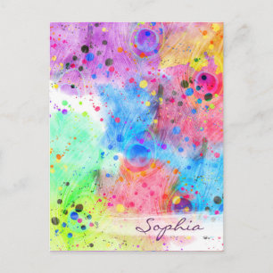 Carte Postale Aquarelles cool plumes paon abstrait motif