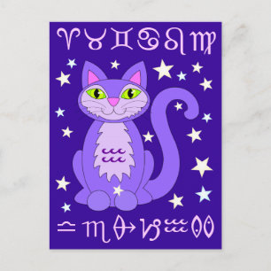 Carte Postale Aquarius Zodiac Chat Midnight Blue