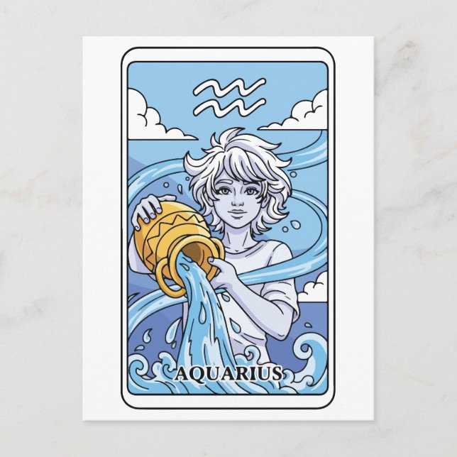Carte Postale Aquarius Zodiac Illustration Style Tarot (Devant)