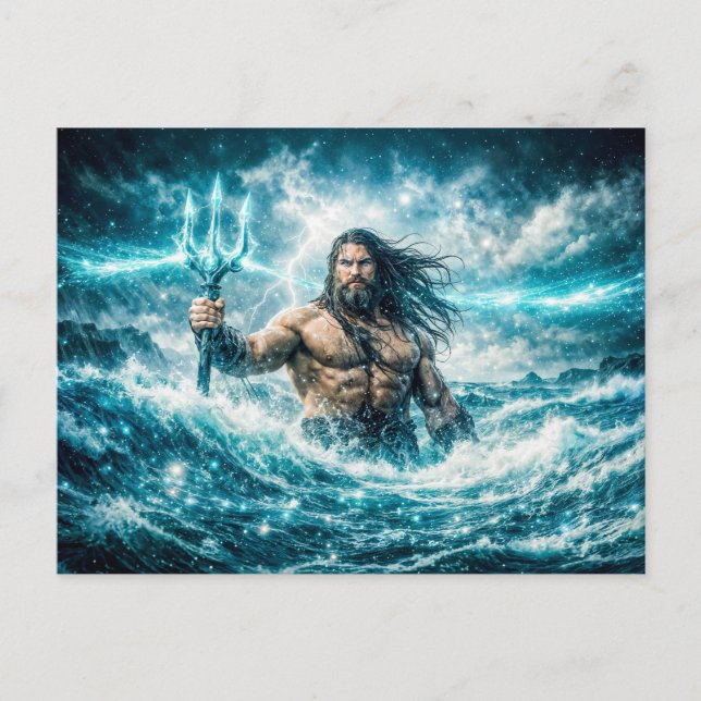 Carte Postale Aquarius Zodiac with Trident Warrior in Stormy Oce (Devant)