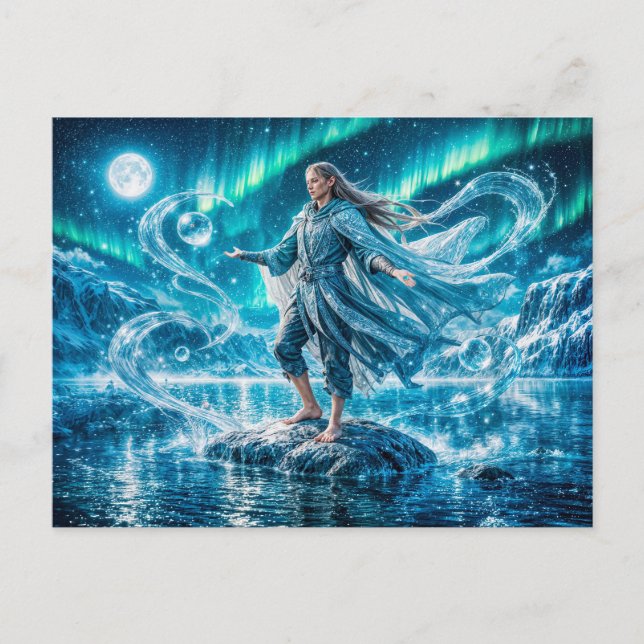Carte Postale Aquarius Zodiaque avec Mage de l'Eau au Clair de L (Devant)