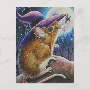 Carte Postale Araignée d'Halloween Witch Field Souris Aquarelle