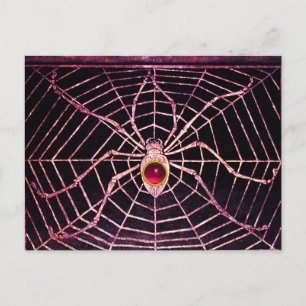 Carte Postale ARAIGNÉE ET TOILE Rose Fuchsia Rubis Noir