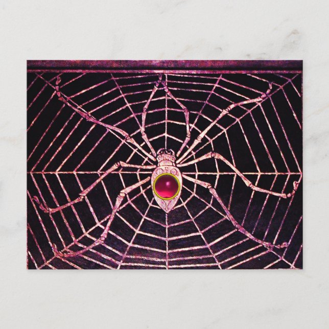 Carte Postale ARAIGNÉE ET TOILE Rose Fuchsia Rubis Noir (Devant)