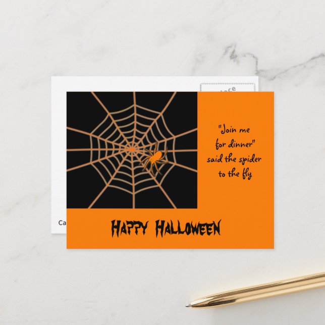 Carte Postale Araignée orange Halloween et texte personnalisé (Devant/Arrière en situation)