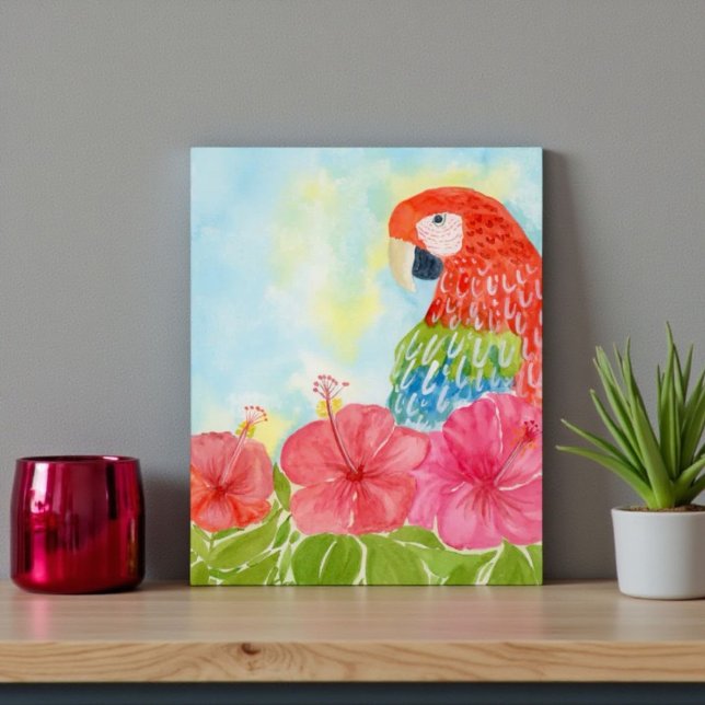 Carte Postale Aras carmin et hibiscus rose (Créateur téléchargé)