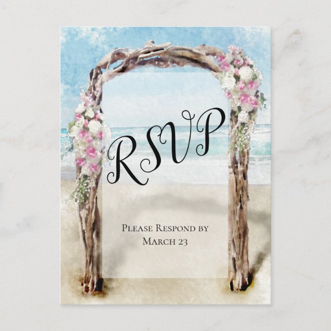 Carte Postale Arbour de plage de Driftwood avec mariage Rose RSV (Devant)