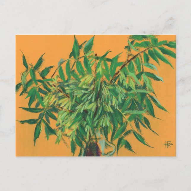 Carte Postale Arbre à cendres, Feuille vert Art Floral Peinture  (Devant)