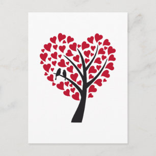 Carte Postale Arbre à coeur rouge avec inséparables