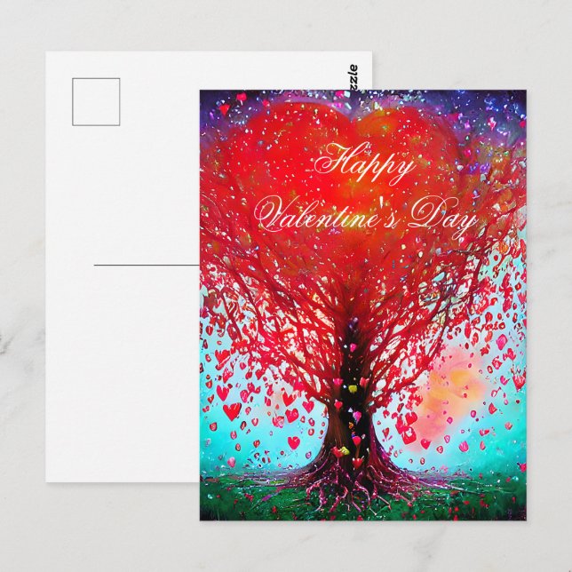 Carte Postale Arbre à coeurs tombants valentin (Devant / Derrière)