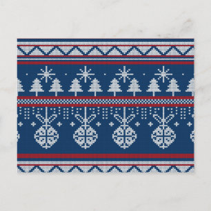 Carte Postale Arbre à pin niché bleu de Noël et ornements