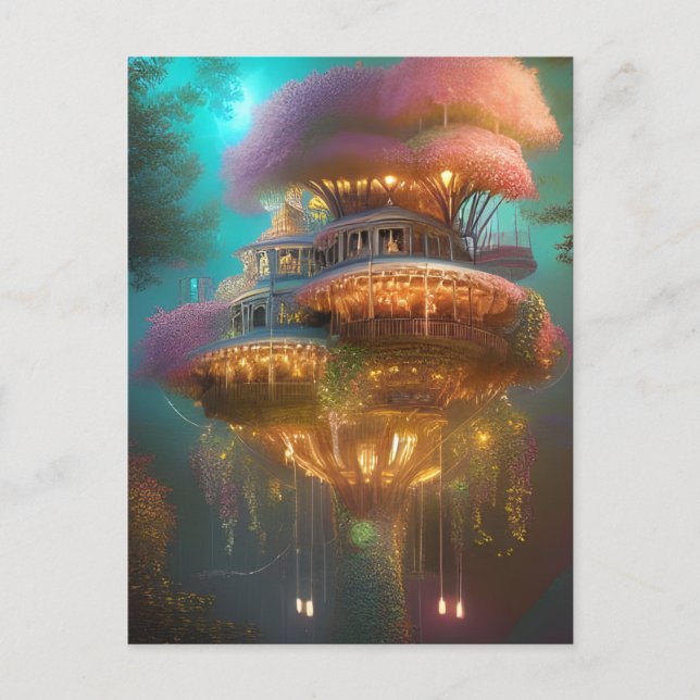 Carte Postale Arbre à rêve rose numérique    (Devant)