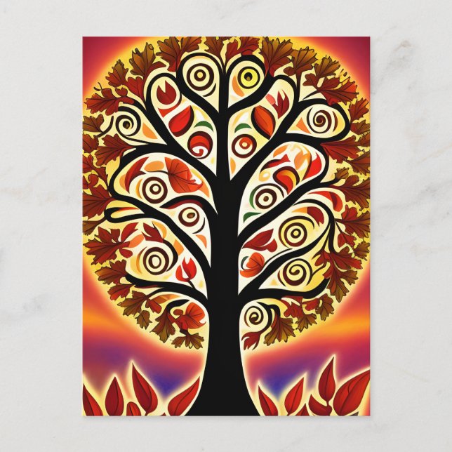 Carte Postale Arbre Abstrait de récolte d'automne (Devant)