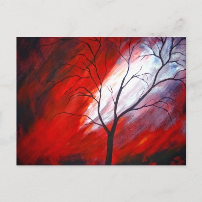 Carte Postale Arbre Abstrait et ciel rouge (Devant)
