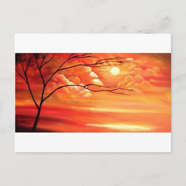 Carte Postale Arbre Abstrait et coucher de soleil rouge (Devant)