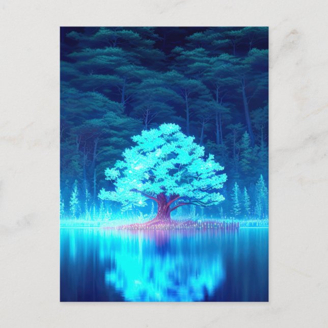 Carte Postale Arbre bleu merisateur sur le lac Azure (Devant)