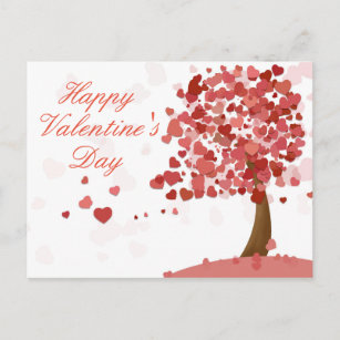Carte Postale Arbre cardiaque Heureuse Sainte-Valentin rouge