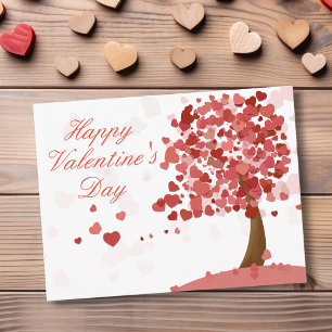 Carte Postale Arbre cardiaque Heureuse Sainte-Valentin rouge